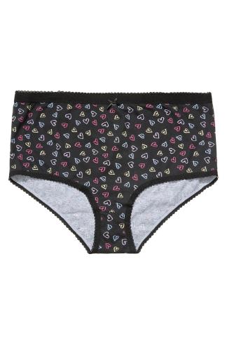 Plus Size 5 PACK Black & Pink Heart Print High Waisted Full Briefs ...