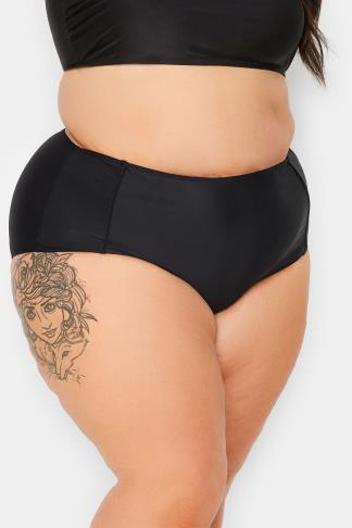 Plus Size Black Fold Over Tummy Control Bikini Brief