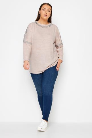 YOURS Plus Size Light Pink Stud Batwing Sleeve Jumper | Yours Clothing