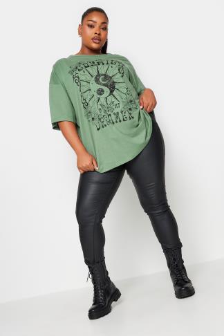 YOURS Plus Size Green 'Cosmic Dreamer' Boxy T-Shirt | Yours Clothing