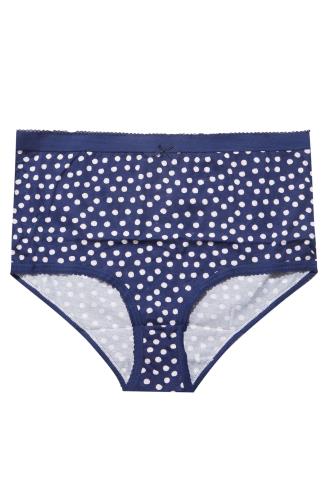 Plus Size 5 PACK Navy Blue Spot Print High Waisted Briefs | Yours Clothing