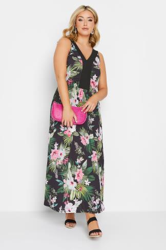 YOURS LONDON Plus Size Black Tropical Print Maxi Dress | Yours Clothing