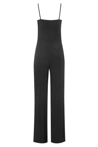 LTS Black Ribbed Wide Leg Jumpsuit | Long Tall Sally