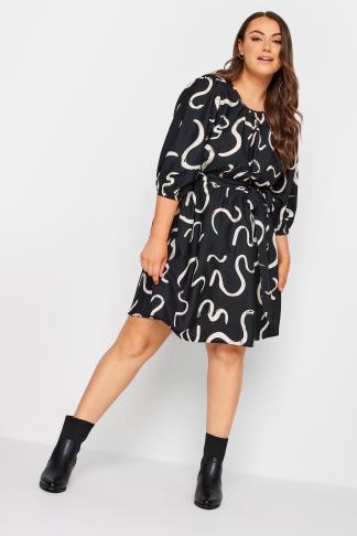 YOURS Plus Size Black Swirl Print Mini Dress | Yours Clothing