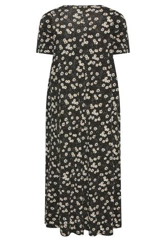 YOURS Plus Size Black Pleat Front Daisy Maxi Dress | Yours Clothing