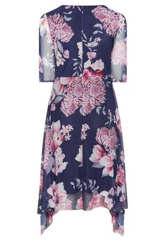 YOURS LONDON Plus Size Blue Floral Mesh Wrap Dress | Yours Clothing