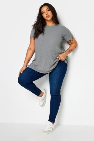YOURS Plus Size Grey Ribbed Swing Top | Yours Curve | Yours Clothing