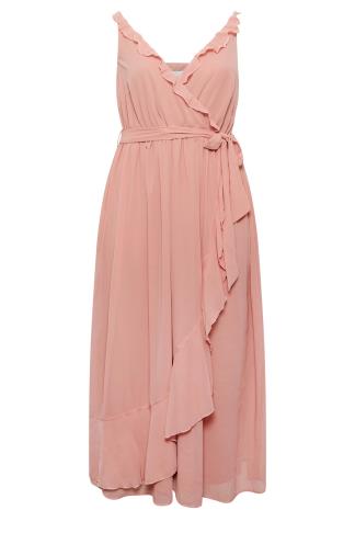Wrap Plus Size Dress with Ruffle Detail in Black, Pink or Forest Green
