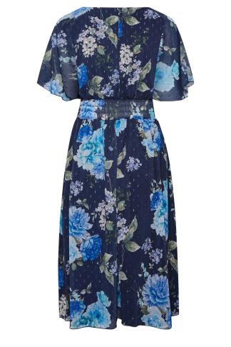 YOURS LONDON Plus Size Blue Floral Angel Sleeve Wrap Dress | Yours Clothing