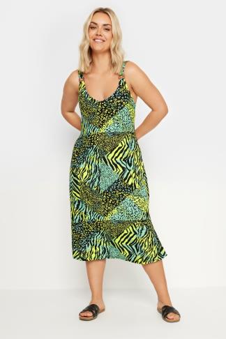 YOURS Plus Size Green Mixed Animal Print Beach Dress | Yours Clothing