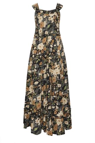 YOURS Plus Size Black Floral Tiered Maxi Sundress | Yours Clothing