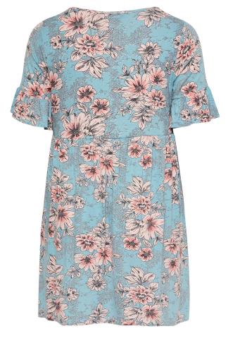 YOURS Plus Size Blue Floral Print Smock Tunic Dress | Yours Clothing
