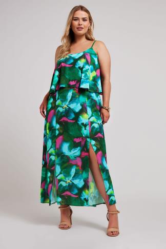 YOURS LONDON Plus Size Green Floral Print Overlay Maxi Dress | Yours ...