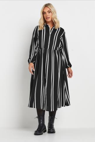 Shirt Dress of Black and white prints, midi sleeves,