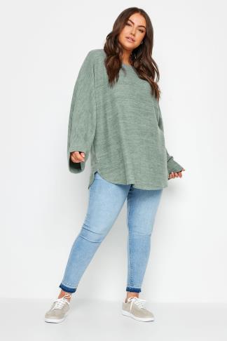 YOURS Plus Size Green Batwing Sleeve Soft Touch Jumper | Yours Clothing