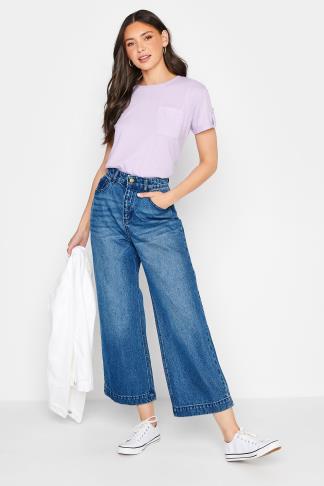 LTS Tall Women's Mid Blue Denim Cropped Wide Leg Jeans | Long Tall Sally