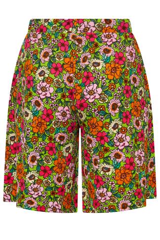 YOURS Plus Size Green Floral Print Pull On Shorts | Yours Clothing