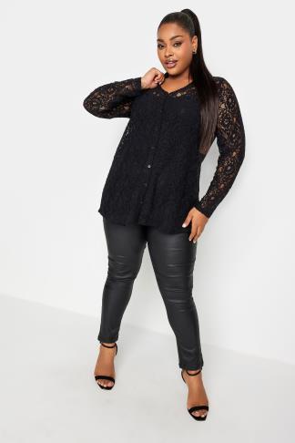 YOURS Plus Size Black Lace Shirt | Yours Clothing