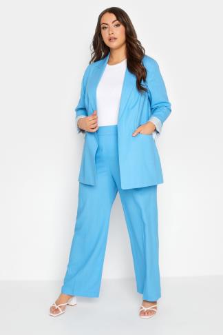 YOURS Plus Size Blue Linen Tailored Blazer | Yours Clothing