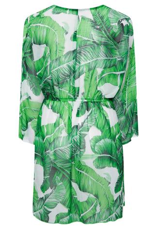 YOURS Plus Size Green Leaf Print Kimono | Yours Clothing