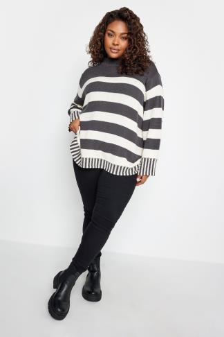 YOURS Plus Size Charcoal Grey Stripe Jumper | Yours Clothing