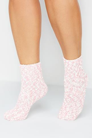 YOURS 2 PACK Pink & Grey Cosy Textured Ankle Socks | Yours Clothing