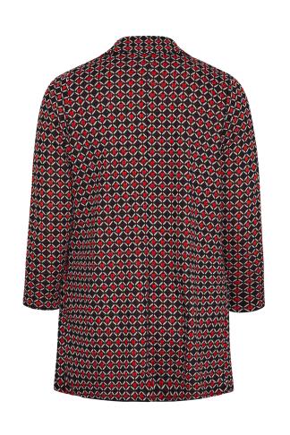 Plus Size Black & Red Geometric Print Longline Blazer | Yours Clothing