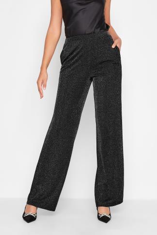 Only Tall flared pants in black glitter