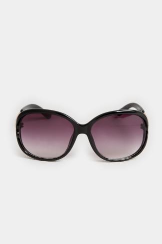 Black Oversized Chain Detail Sunglasses | Yours Clothing