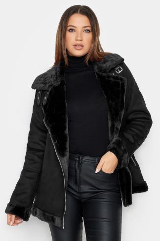 Black aviator jacket outlet with cream fur