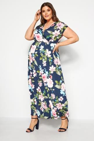 YOURS LONDON Blue Floral Wrap Maxi Dress | Plus Size 16 to 36 | Yours ...