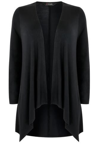 YOURS Plus Size Black Edge To Edge Waterfall Jersey Cardigan | Yours ...