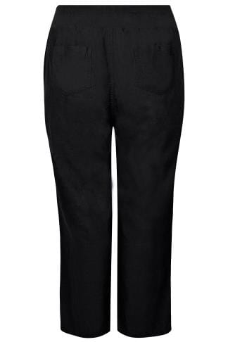 Black Linen Mix Pull On Wide Leg Trousers With Pockets, plus size 16 to ...