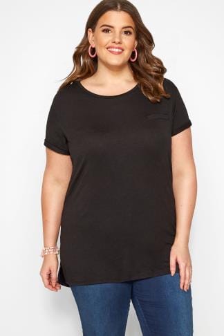 Black Long Sleeved V-Neck Jersey Top, plus size 16 to 36
