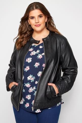 Black & White Lightweight Textured Jacket With PU Sleeves Plus size 16 ...