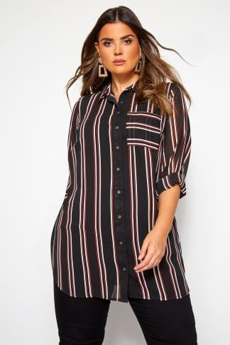 Black & Red Striped Oversized Boyfriend Shirt | Yours Clothing