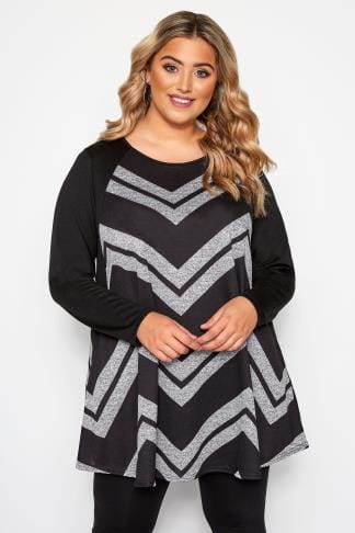 Black, White & Grey Colour Block Tunic Dress, Plus size 16 to 36