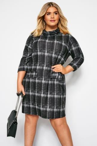 Grey Roll Neck Mock Pocket Check Tunic | Yours Clothing