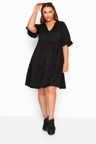 LIMITED COLLECTION Black Tiered Smock Dress | Yours Clothing