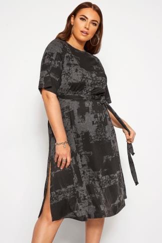 LIMITED COLLECTION Charcoal Grey Tie Dye Midi Dress | Yours Clothing