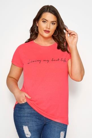 Light Pink Band Scoop Neckline T-Shirt With 3/4 Sleeves, Plus size 16 to 36