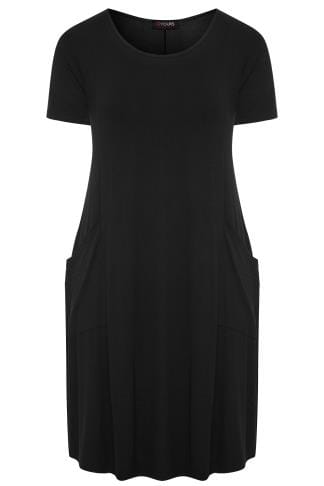 Plus Size YOURS FOR GOOD Black Drape Pocket Dress | Yours Clothing