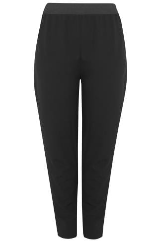YOURS LONDON Curve Black Jersey Stretch Tapered Trouser - Petite ...
