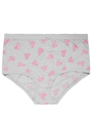 5 PACK Curve Grey & Pink Animal Print Heart Full Briefs | Yours Clothing