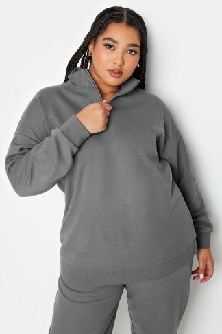 YOURS Plus Size Grey Quarter Zip Sweatshirt | Yours Clothing