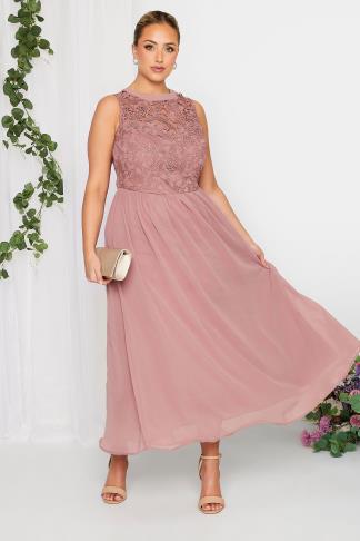 YOURS LONDON Plus Size Pink Lace Detail Chiffon Maxi Dress | Yours Clothing