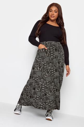 Plus Size Black Paisley Print Maxi Skirt | Yours Clothing