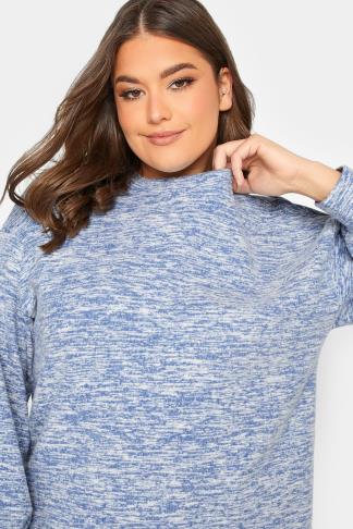 Plus Size YOURS Curve Blue & White Marl Soft Touch Mini Dress | Yours ...