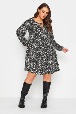 YOURS Plus Size Black & White Leopard Print Long Sleeve Mini Dress ...