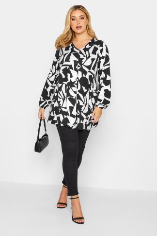 Plus Size Black & White Geometric Print Swing Top | Yours Clothing